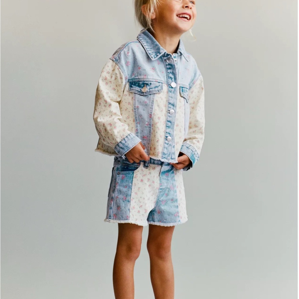 Zara Kids Blue and Cream Denim Shorts